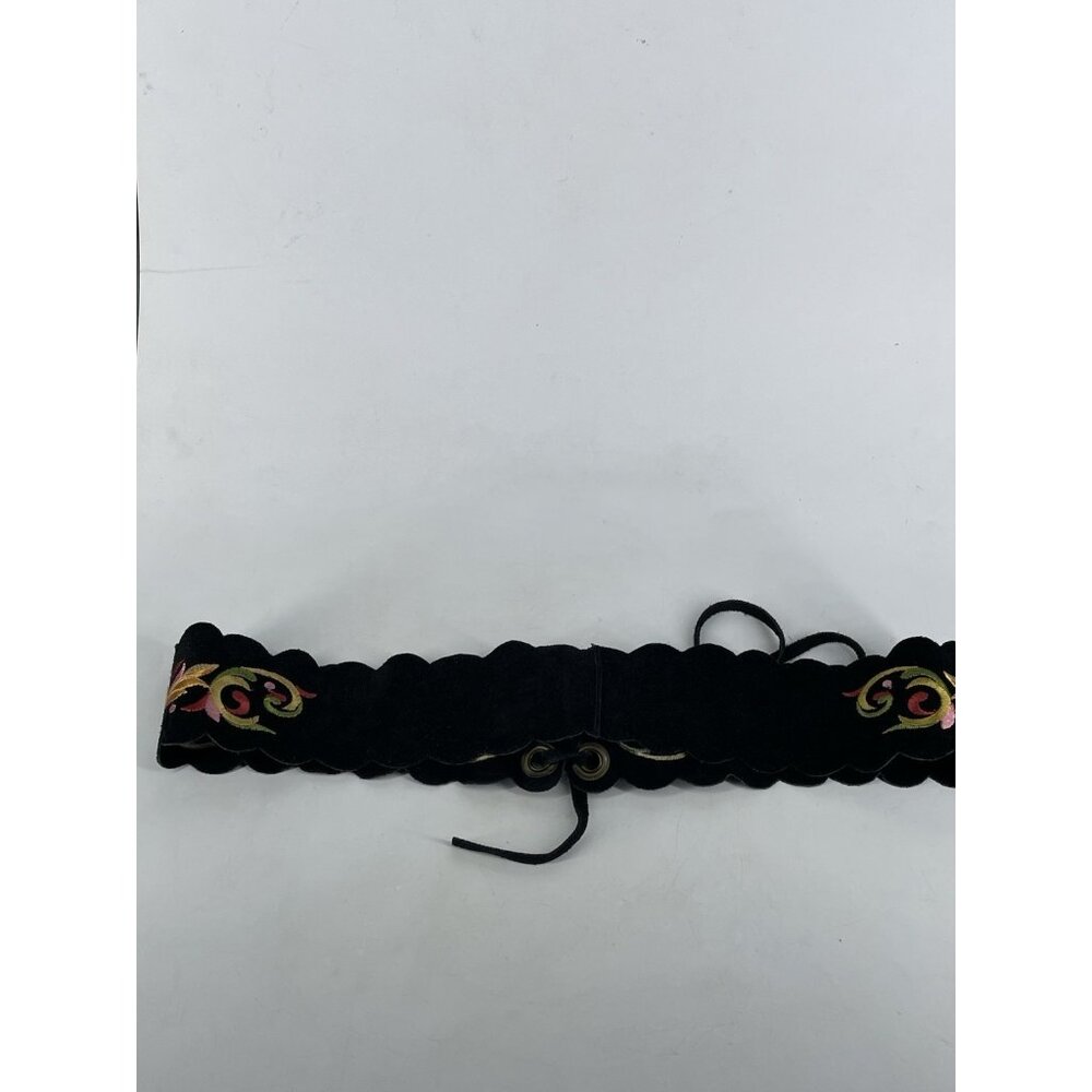 Leatherock Tie Belt Boho Hippie Embroidered USA Medium 32" Black - Picture 3 of 7